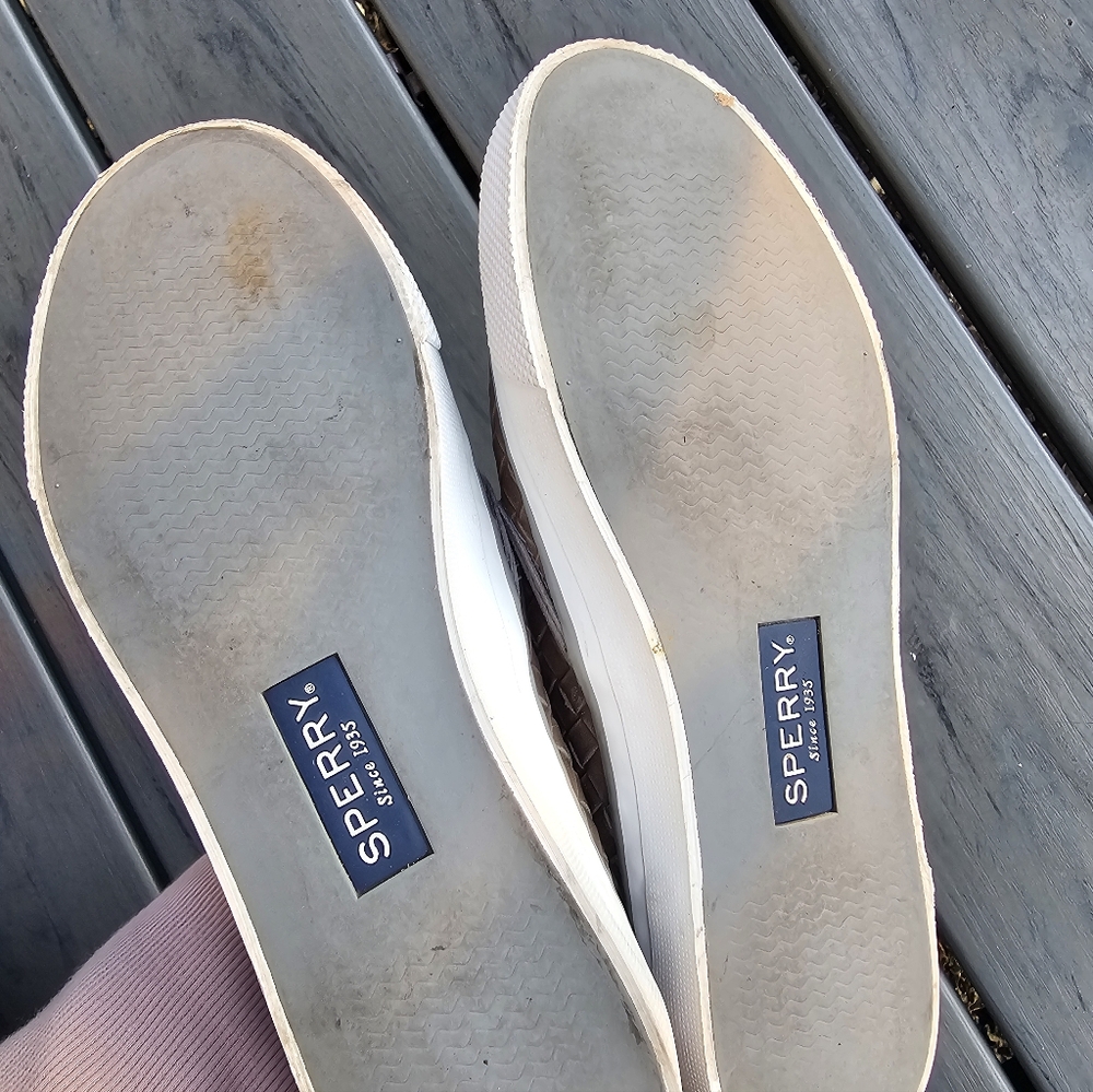 Sperry Seaside Emboss Weave Slip On Leather Shoes 8 - Picture 5 of 6